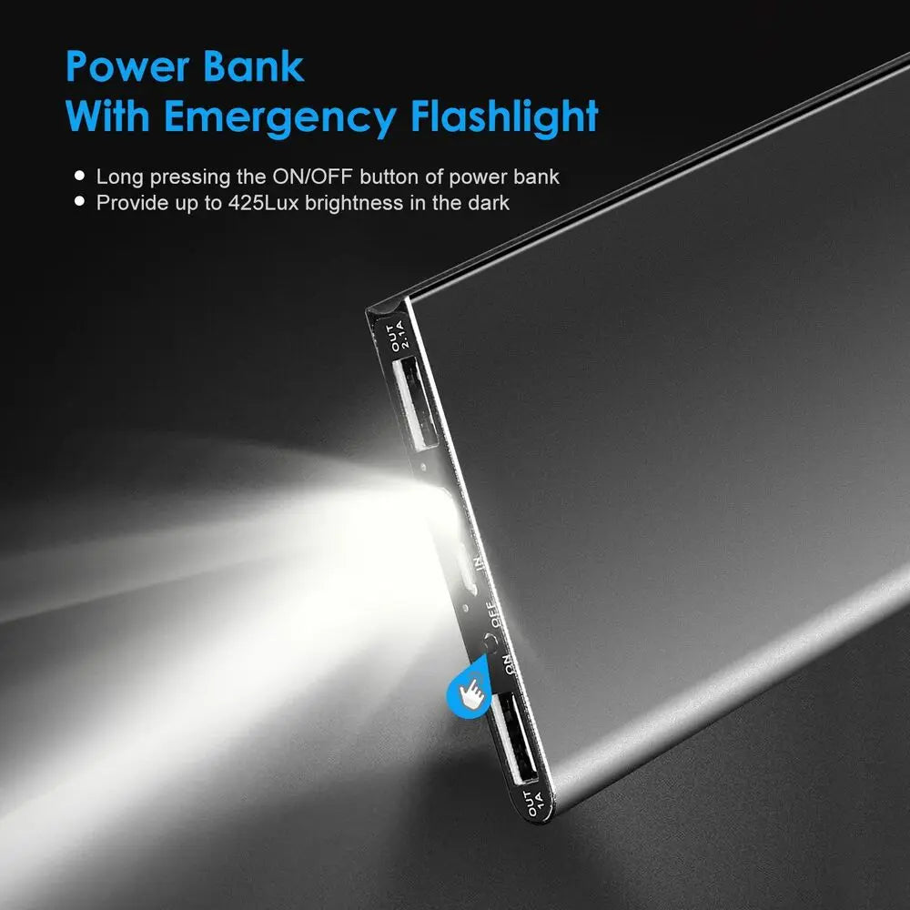 Batería Portátil 20000mAh con Linterna y Doble USB
